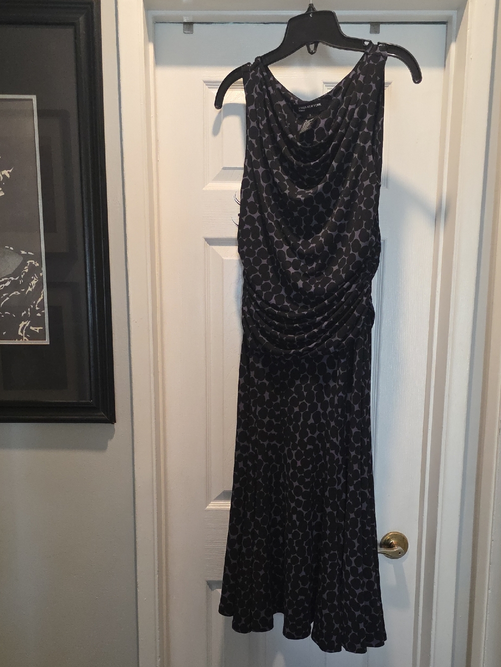 Jones New York Black and Charcoal Drape-Neck Midi Dress